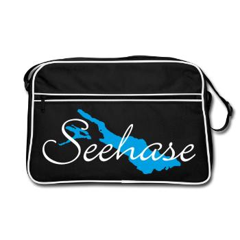 Seehase vom Bodensee für dunkle Shirts - Retro Tasche - Schwarz/Weiß - Vorne
