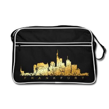 Frankfurter Skyline (Vintage Goldgelb) Frankfurt - Retro Tasche - Schwarz/Weiß - Vorne