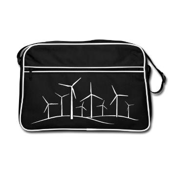 wind turbine, wind power, energy, windmill, wind farm, - Retro Bag - black/white - Front