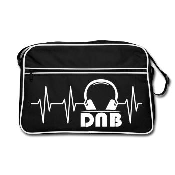 DNB Drum Bass ECG Pulse Heartbeat Earphone Logo - Retro Bag - black/white - Front