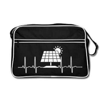 EKG Solarenergie PV Strom Herzlinie erneuerbar - Retro Tasche - Schwarz/Weiß - Vorne