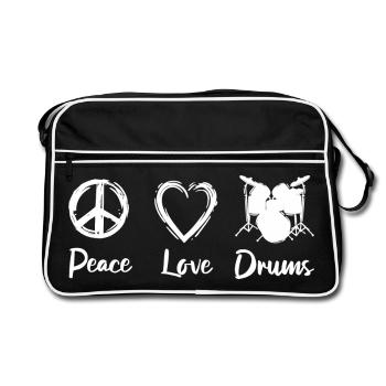 Peace Love Drums - Retro Tasche - Schwarz/Weiß - Vorne