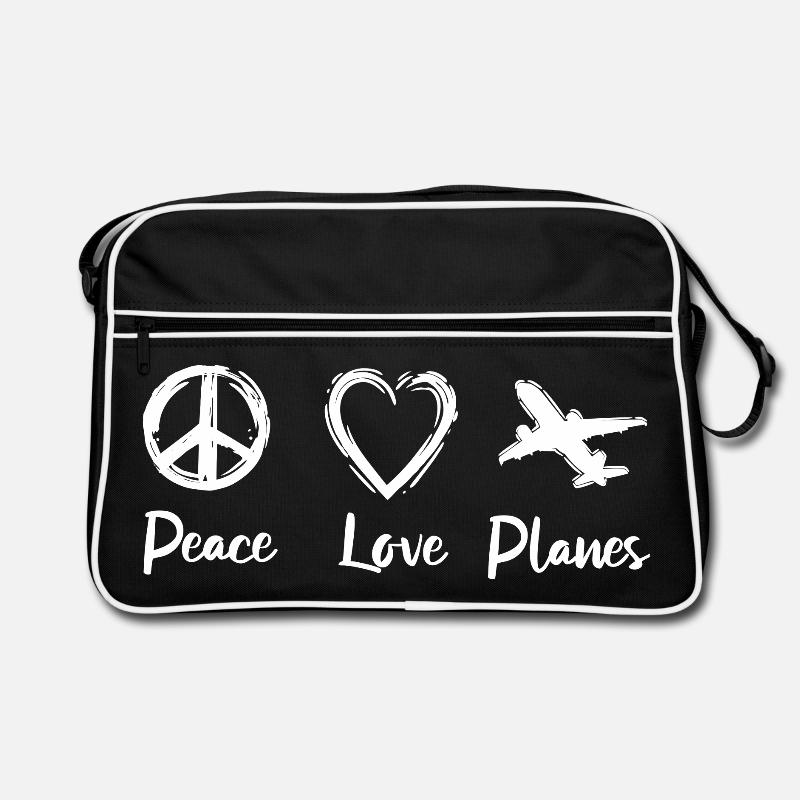 Peace Love Planes - Retro Tasche - Schwarz/Weiß