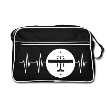 Herzschlag Fliegerei Emblem Logo Flugzeug Flug - Retro Tasche - Schwarz/Weiß - Vorne