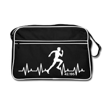 Marathon 42,195 Herzschlag Puls Running Läufer - Retro Tasche - Schwarz/Weiß - Vorne