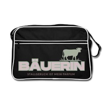 Bäuerin Deluxe – Stallgeruch ist mein Parfum - Retro Tasche - Schwarz/Weiß - Vorne