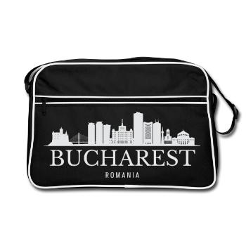 Bukarest Skyline, Bukarest, Rumänien - Retro Tasche - Schwarz/Weiß - Vorne