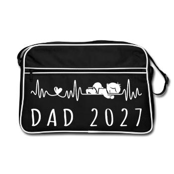 Papa 2027 Heartbeat Baby-Ankündigung Schwangerschaft - Retro Tasche - Schwarz/Weiß - Vorne