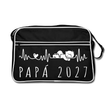 Futuro Papá 2027 Latido del Corazón Embarazo - Retro Tasche - Schwarz/Weiß - Vorne