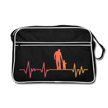 Père et fils battement de coeur cadeau papa fils - Sac Retro - noir/blanc - Devant