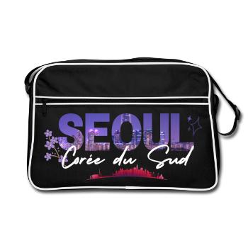Seoul Skyline Floral Night - Retro Bag - black/white - Front