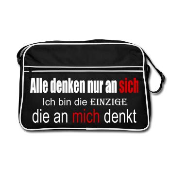 Alle denken nur an sich - Retro Tasche - Schwarz/Weiß - Vorne