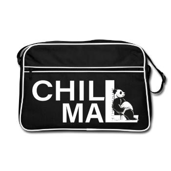 chill mal panda relax entspann dich abhängen - Retro Tasche - Schwarz/Weiß - Vorne