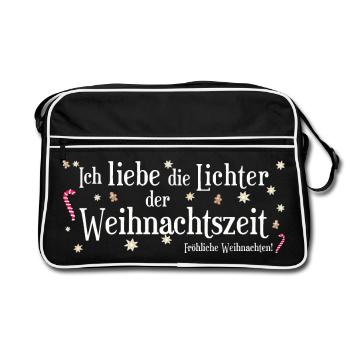 Ich liebe Weihnachten, Lichter der Weihnachtszeit - Retro Tasche - Schwarz/Weiß - Vorne