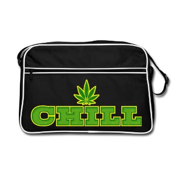 Feuille de cannabis et conception de la typographie Chill - Sac Retro - noir/blanc - Devant