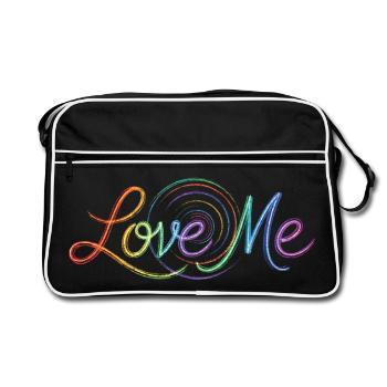 Love Me Say Farbenfroher Textzeichnung Kunstdruck - Retro Tasche - Schwarz/Weiß - Vorne