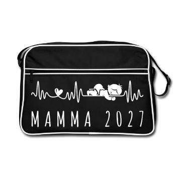Futura Mamma 2027 Battito Cardiaco in Gravidanza - Retro Tasche - Schwarz/Weiß - Vorne