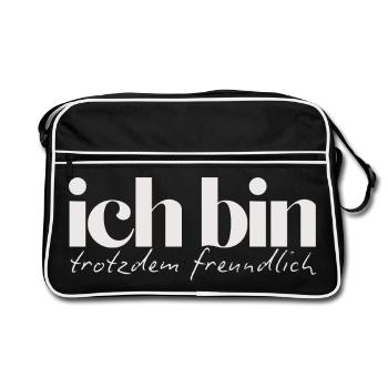 Ich bin trotzdem freundlich Humorvolles Statement - Retro Tasche - Schwarz/Weiß - Vorne
