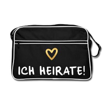 Ich heirate Herz gold Hochzeit Geschenk - Retro Tasche - Schwarz/Weiß - Vorne