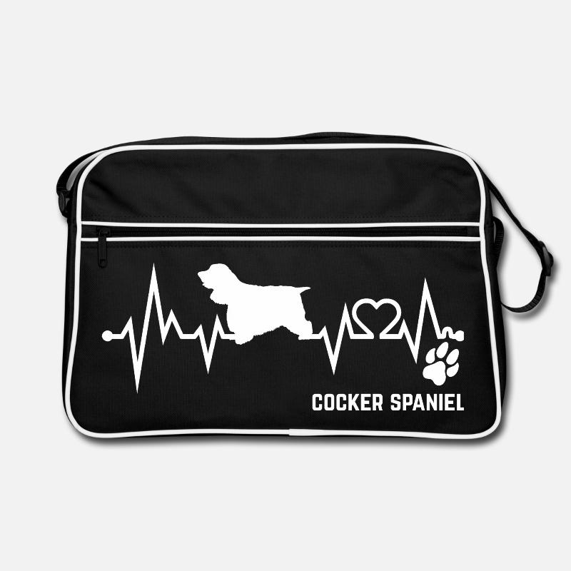 Cocker Spaniel Heartbeat Pulse ECG Cadeau pour chien - Sac Retro - noir/blanc