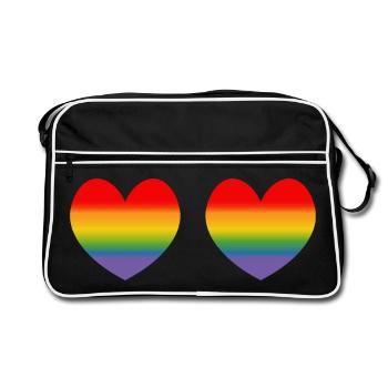 Two rainbow hearts gradient - Retro Bag - black/white - Front