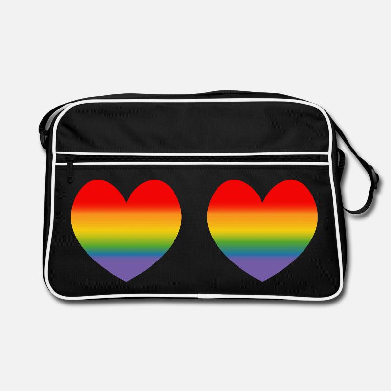 Zwei Regenbogenherzchen Verlauf Retro Tasche