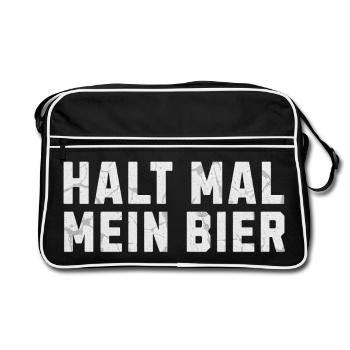 Halt mal mein Bier - Retro Tasche - Schwarz/Weiß - Vorne
