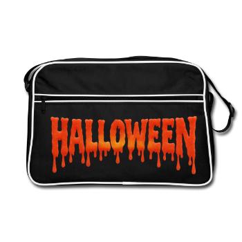 Dripping Halloween Schrift in Blutorange - Retro Tasche - Schwarz/Weiß - Vorne