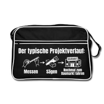 Heimwerker Messen Sägen Nochmal zum Baumarkt - Retro Tasche - Schwarz/Weiß - Vorne