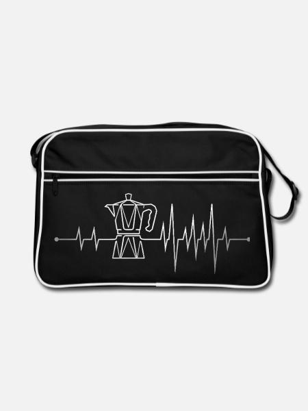 Mokka-Herzschlag – Koffein-Beat - Retro Tasche - Schwarz/Weiß