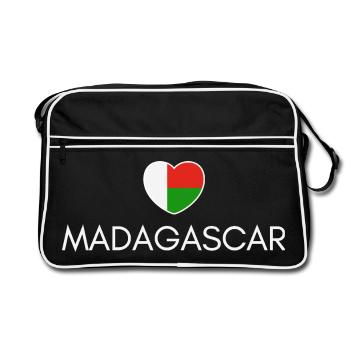 Ich liebe Madagaskar, Herz Madagaskar - Retro Tasche - Schwarz/Weiß - Vorne