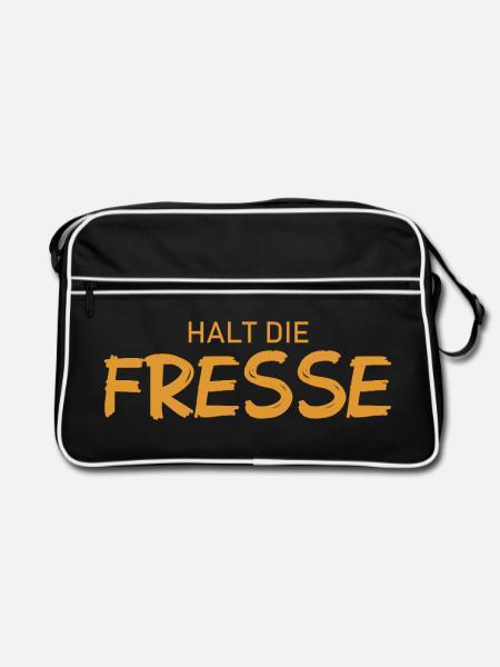 Halt die Fresse - Cooler Spruch - Retro Tasche - Schwarz/Weiß - Vorne