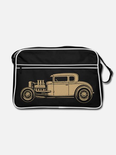 Illustration Hot Rod Vintage – Voiture V8 Custom - Sac Retro - noir/blanc - Devant