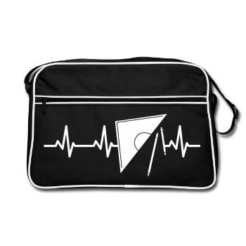 Geodreieck Herzlinie - Retro Tasche - Schwarz/Weiß - Vorne
