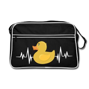 Canard en caoutchouc humoristique avec ligne de battement de cœur - Sac Retro - noir/blanc - Devant