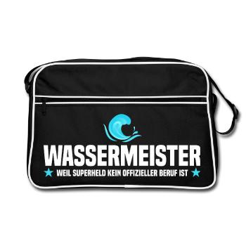 Wassermeister Spruch - Retro Tasche - Schwarz/Weiß - Vorne