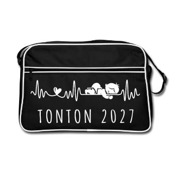 Futur Tonton 2027 Battement Cœur Pour Oncle - Retro Bag - black/white - Front