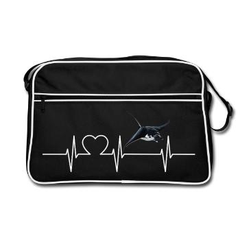 Rochen Mantarochen - Retro Tasche - Schwarz/Weiß - Vorne