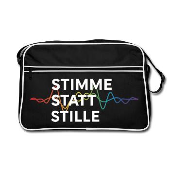 Stimme Statt Stille Statement Spruch Pride - Retro Tasche - Schwarz/Weiß - Vorne