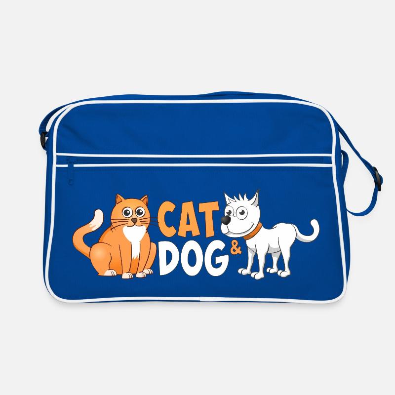 Image joyeuse d’un chat et d’un chien. Sac Retro