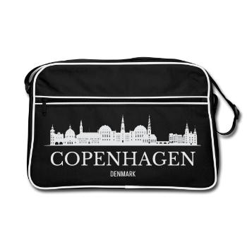Skyline von Kopenhagen, ich liebe Kopenhagen - Retro Tasche - Schwarz/Weiß - Vorne
