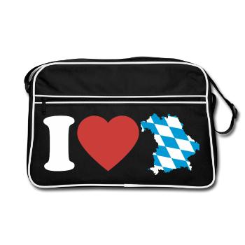 J’aime la Bavière | Cœur avec carte bleu-blanc - Sac Retro - noir/blanc - Devant
