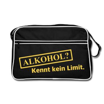 Alkohol? Kennt kein Limit - Retro Tasche - Schwarz/Weiß - Vorne