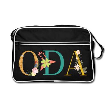 ODA Name mit Blumen geschmückt - Retro Tasche - Schwarz/Weiß - Vorne