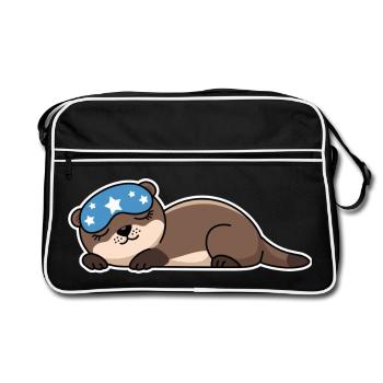Adorable Sleeping Otter with Starry Mask - Retro Bag - black/white - Front