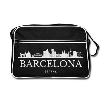 Barcelona Skyline, Barcelona Spanien - Retro Tasche - Schwarz/Weiß - Vorne