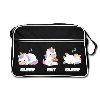 Sleep Eat Sleep – Humorous Kawaii Unicorn Adorned - Retro Bag - black/white - Front