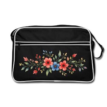 Aquarell Blumengemälde Kunstdruck - Retro Tasche - Schwarz/Weiß - Vorne
