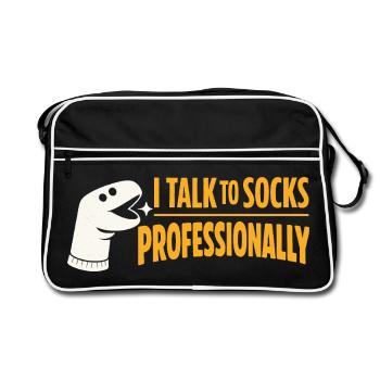 Talking to Socks | Sock Puppet Humor - Retro Bag - black/white - Front