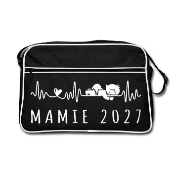 Future Mamie 2027 - Bientôt Maman - Retro Tasche - Schwarz/Weiß - Vorne